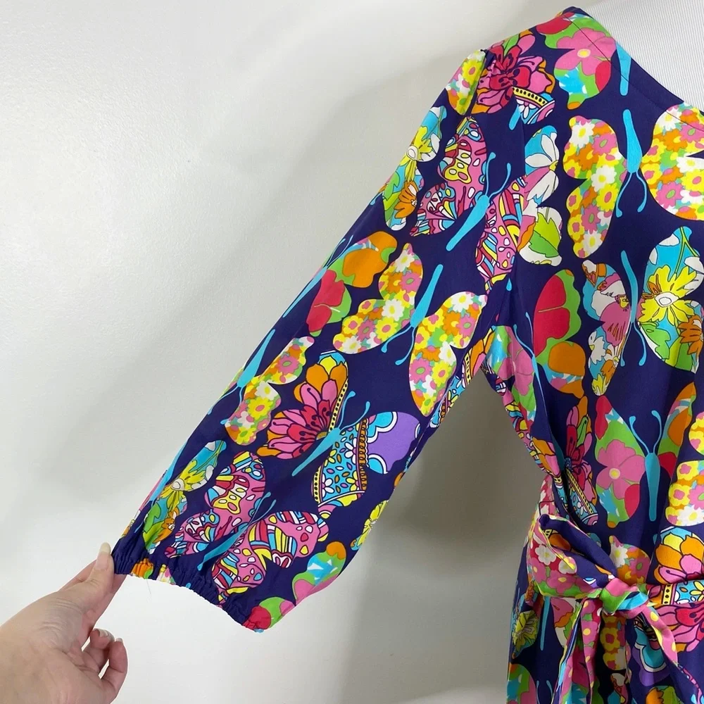 RARE NWT Lilly Pulitzer Bright Navy Out There Butterfly Silk Tunic Top XL - Picture 9 of 16